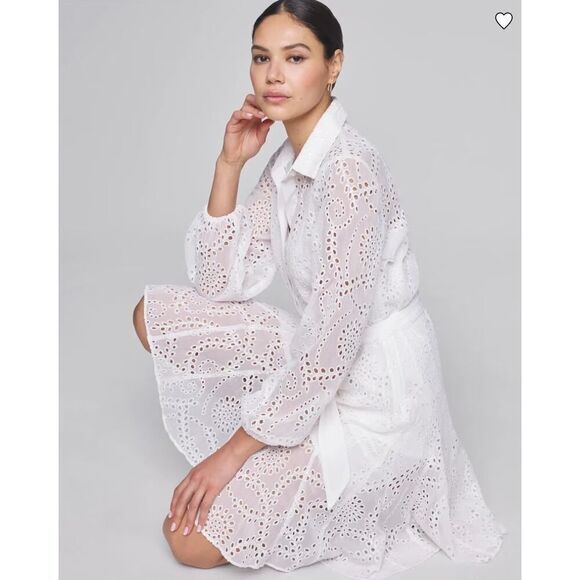 New! White House Black Market Long Sleeve Eyelet Shirt Dress mini, size 8 - Picture 3 of 16